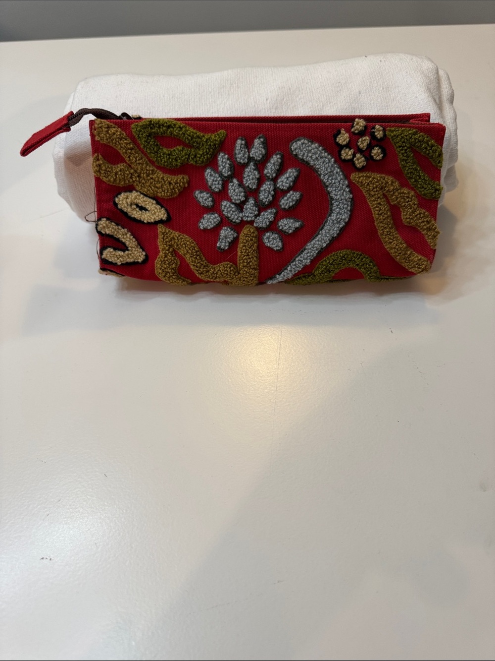 Embroidered Red Floral Cosmetic Pouch - Picture 2 of 7